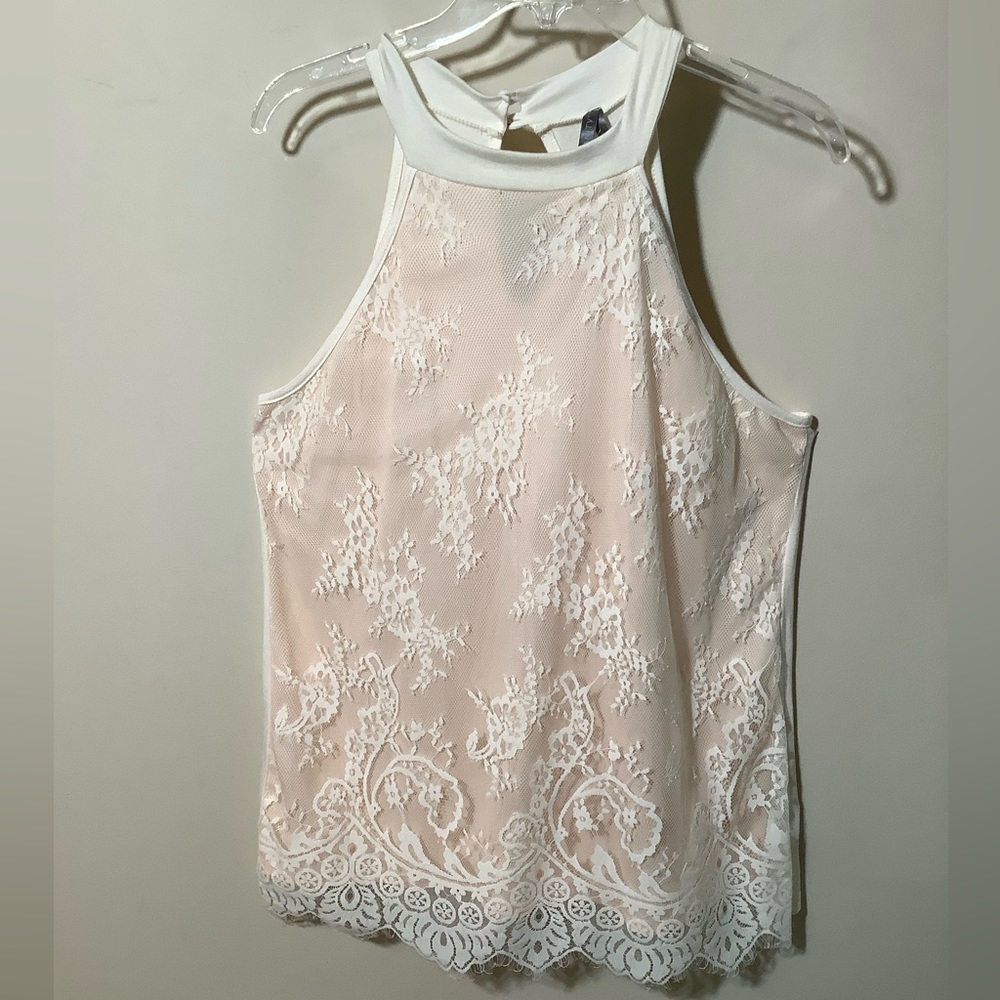Cute lacy halter style top by Vanity, beautiful shade of peach, back is plain XL
